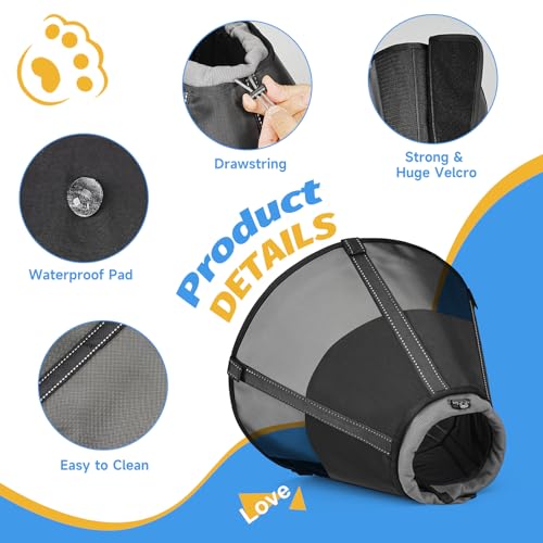 Dog Cone Collar Soft to Stop Licking Surgery Recovery Alternative (Matte Black / L(Depth: 9.8in, Girth: 13.9-17.3in))