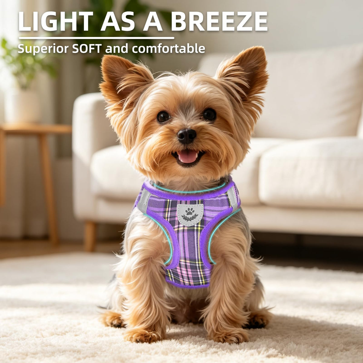 Dog Harness Collar and Leash Set No Pull for Small Medium Sized (Purple / S (CHEST 14.5"-16"))