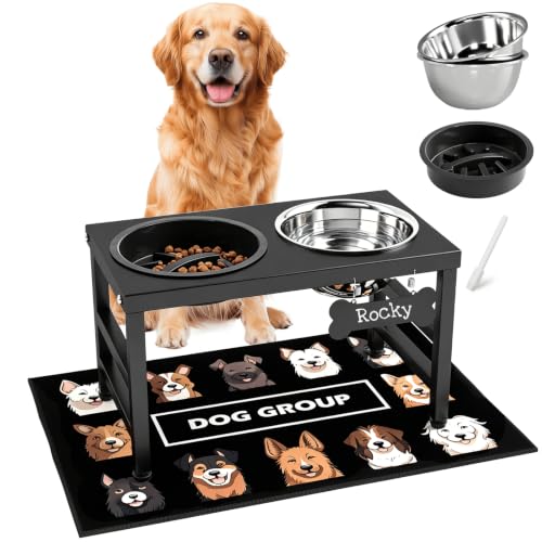 10" Elevated Dog Bowls (Black-L, Slow Feeder / Height:10inch)
