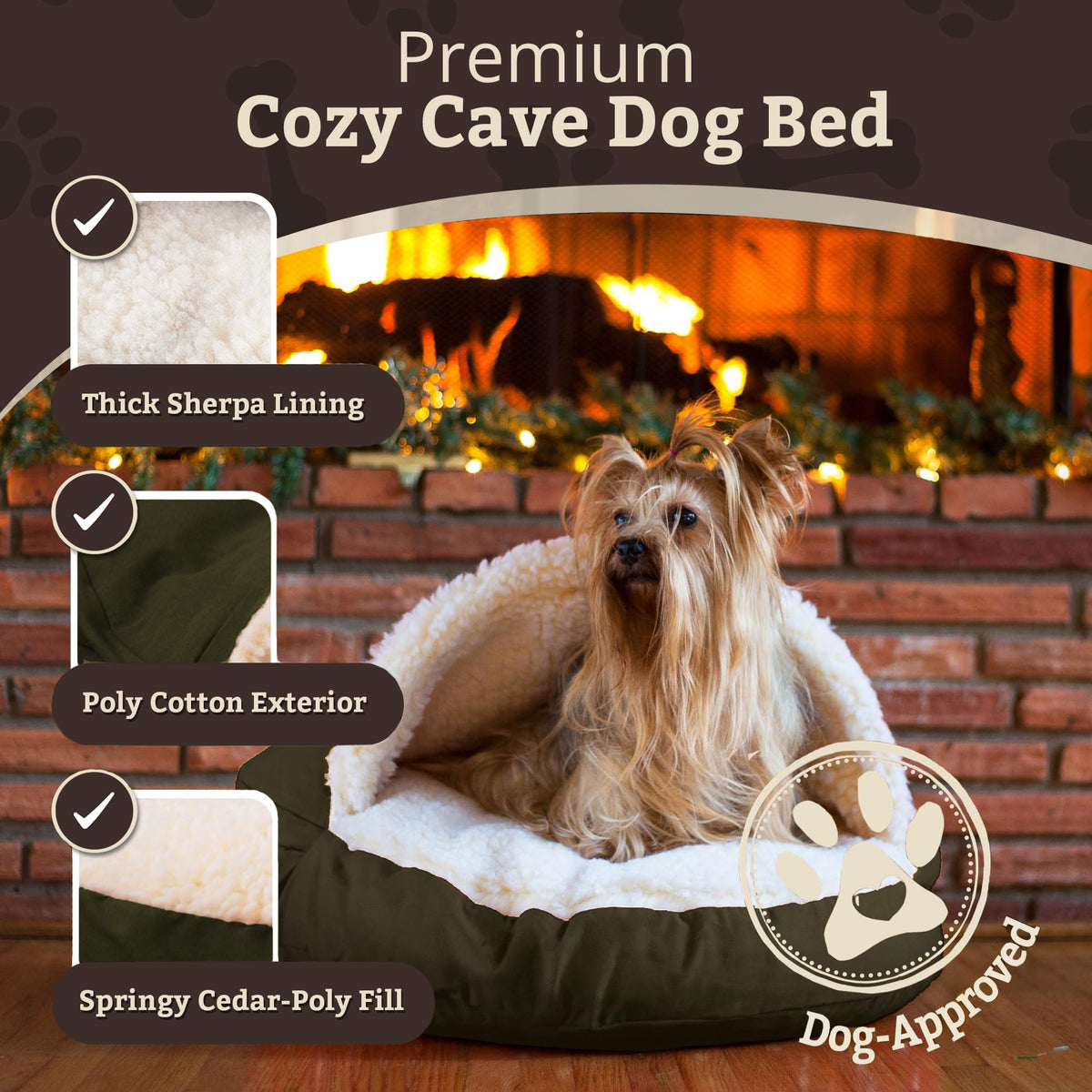 Cozy Cave Dog Bed (35.0"L x 35.0"W x 8.0"Th / Olive)