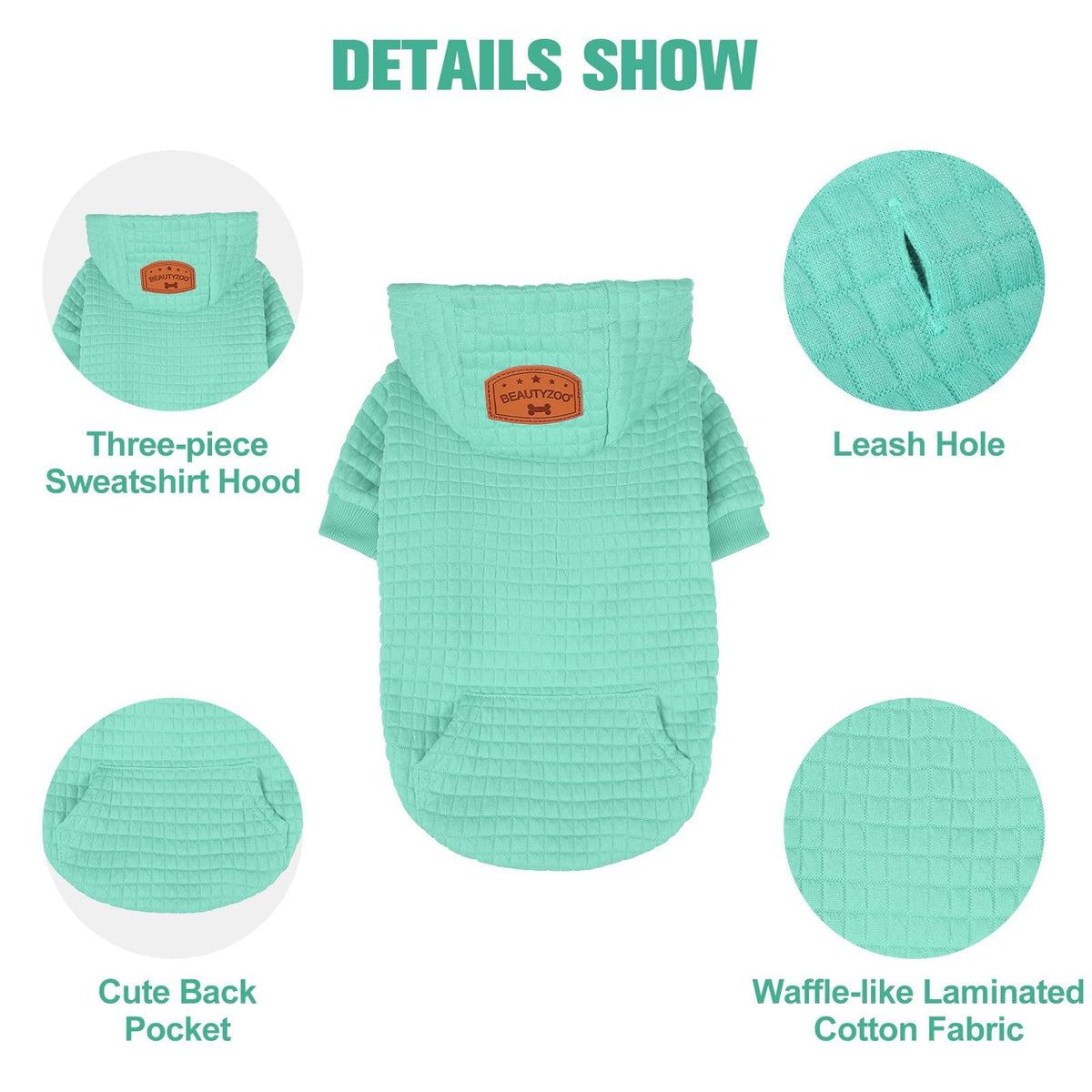 Dog Hoodies Sweater for Small Dogs (Mint Green / XS (Back: 10",Chest: 14", Neck: 8.7"))