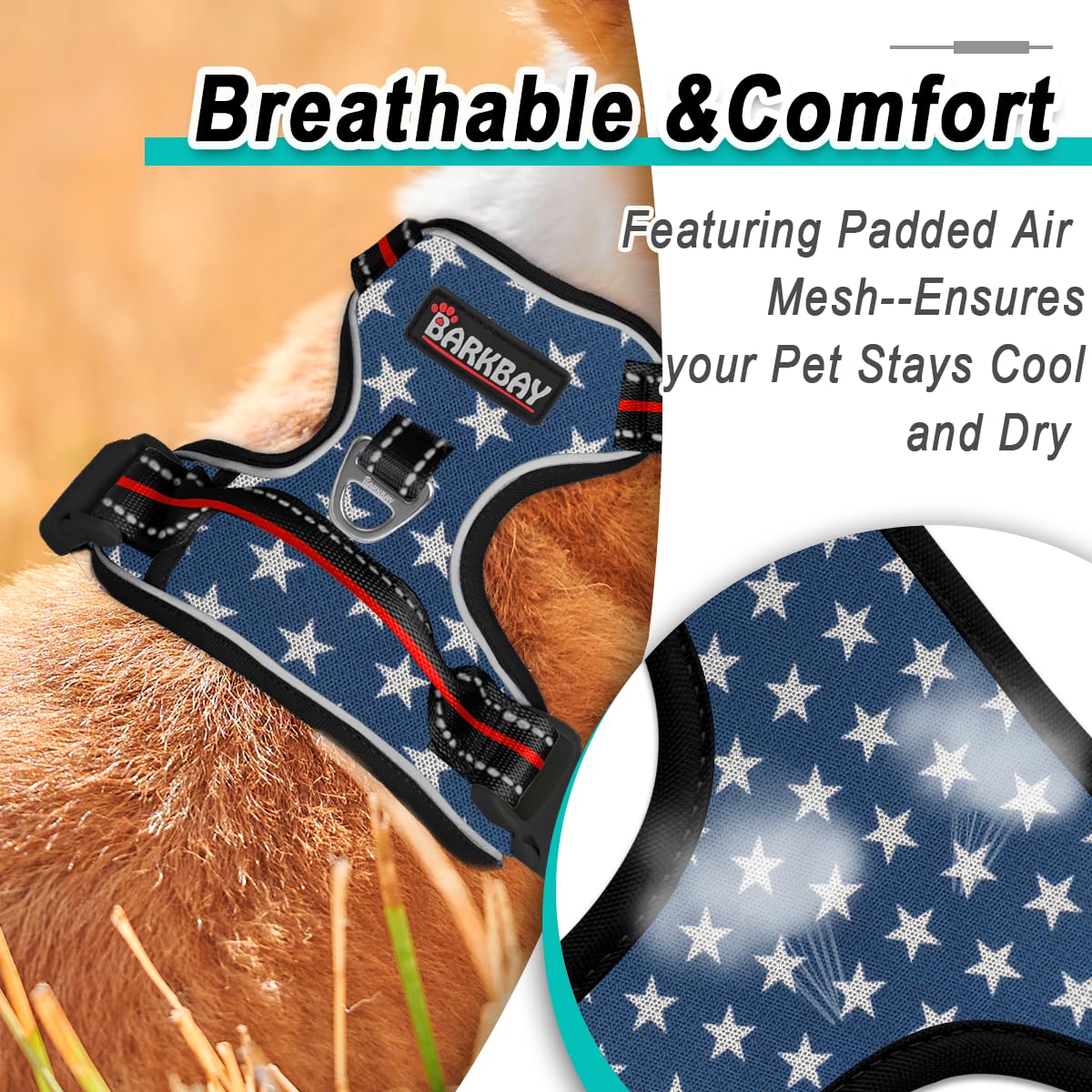Dog Harness for Small Sized Dog No Pull Mesh 2 Clips Dog Vest (Blue Star-Mesh / Small)