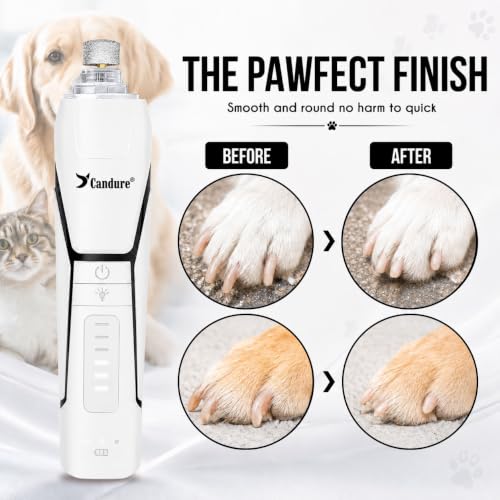 Whisper Quiet Dog Nail Grinder with 360 Degree LED Light (White)
