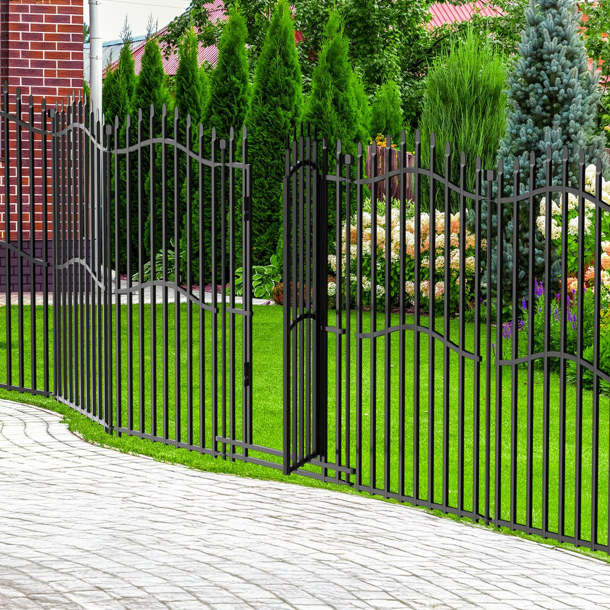 Metal Decorative Garden Fence 48" H x 18'L with Gate Yard Dog Panels (48 in(H) X 18 ft(L))