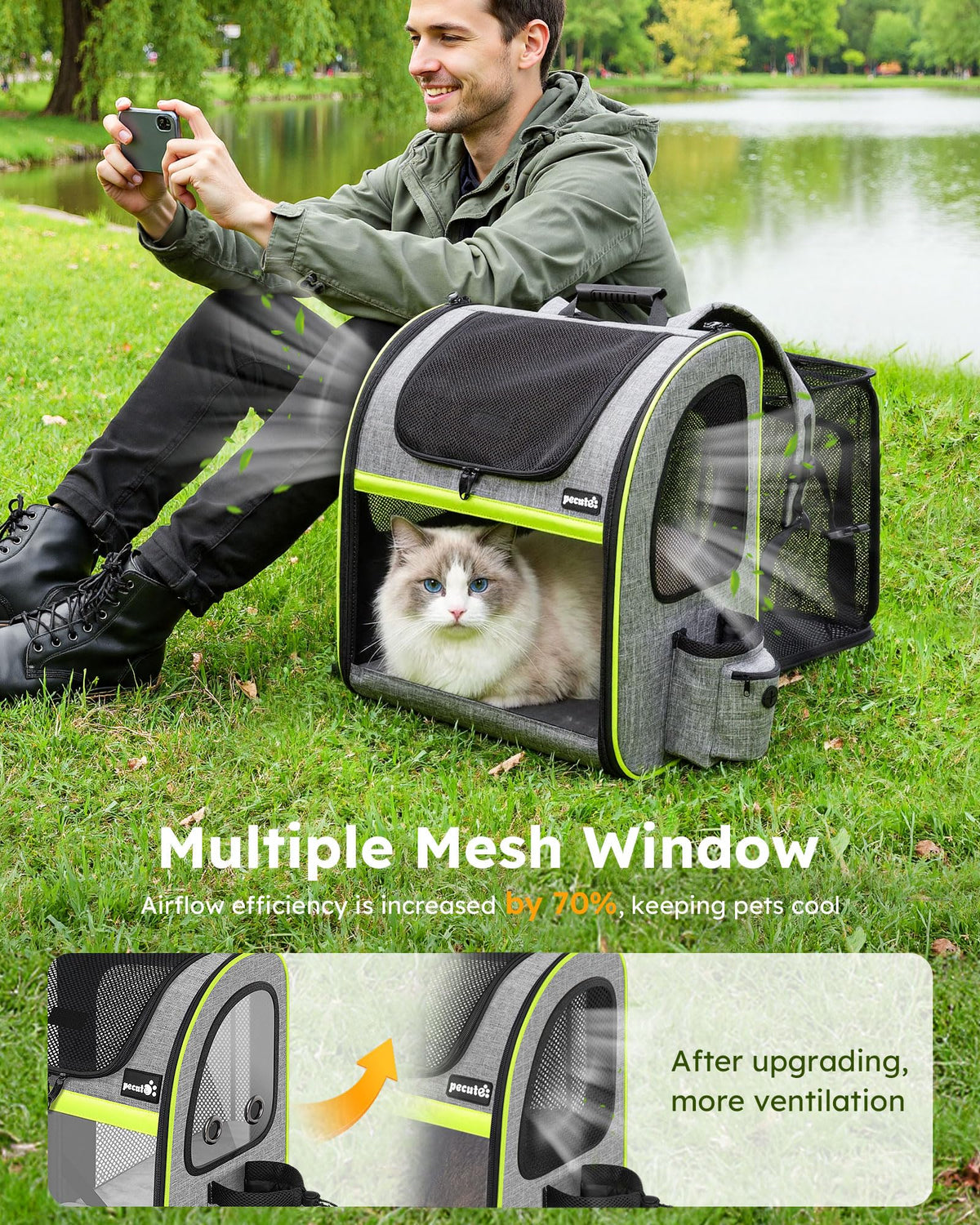 XL Cat Backpack Expandable (Grey / 15.4"L x 11.0"W x 19.0"H)