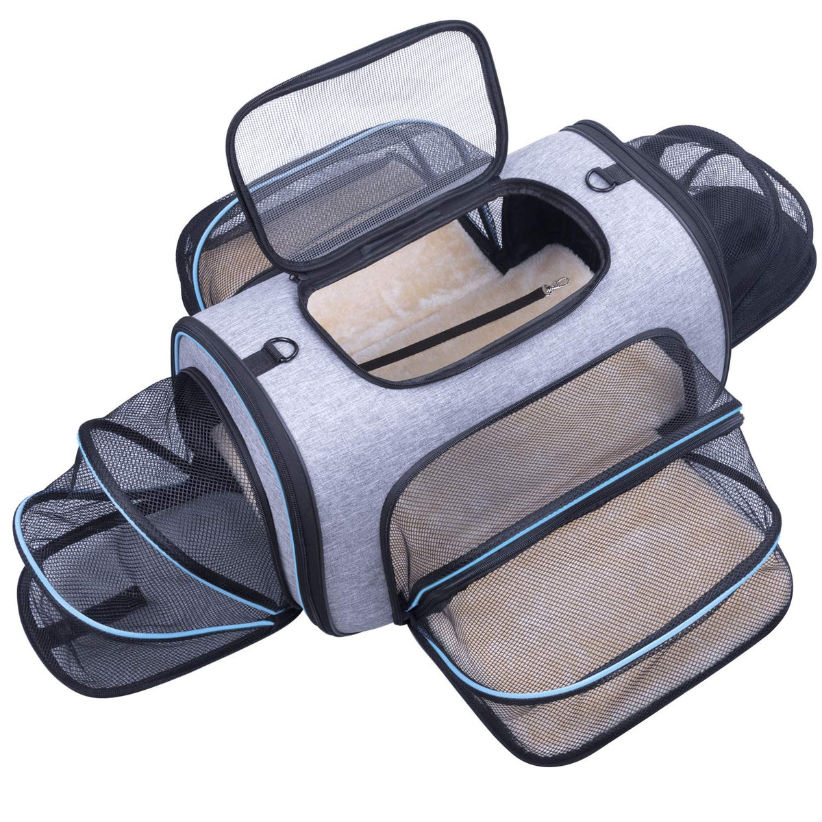 Pet Carrier Airline Approved (20.0"L x 11.4"W x 12.4"H / 4 Extension Gray_Blue)