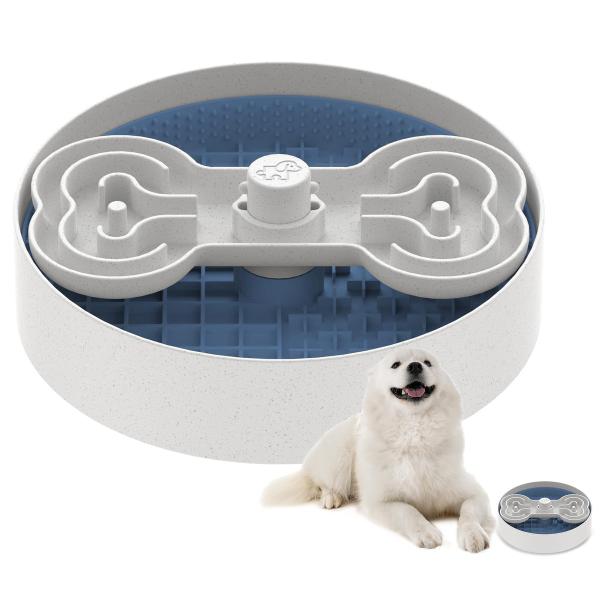 Slow Feeder Dog Bowl with Lick Mat and Puzzle Inserts (L / Blue)