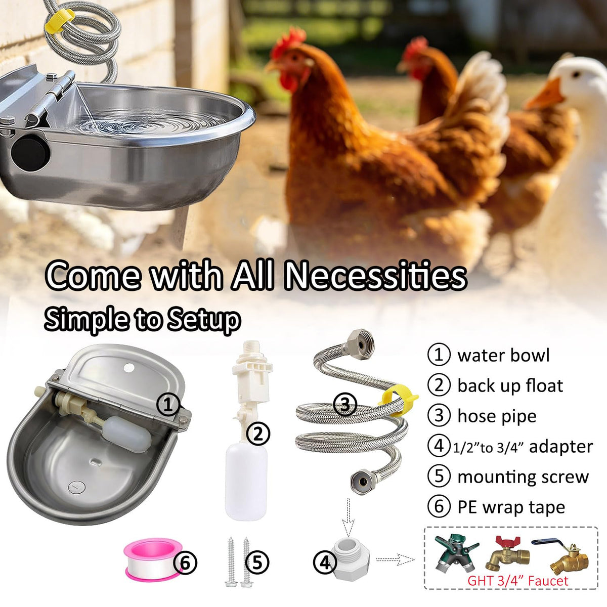 Automatic Water Dispenser for Dog Water Bowl Dispenser Large Size Stainless (Metallic Gray / Large)