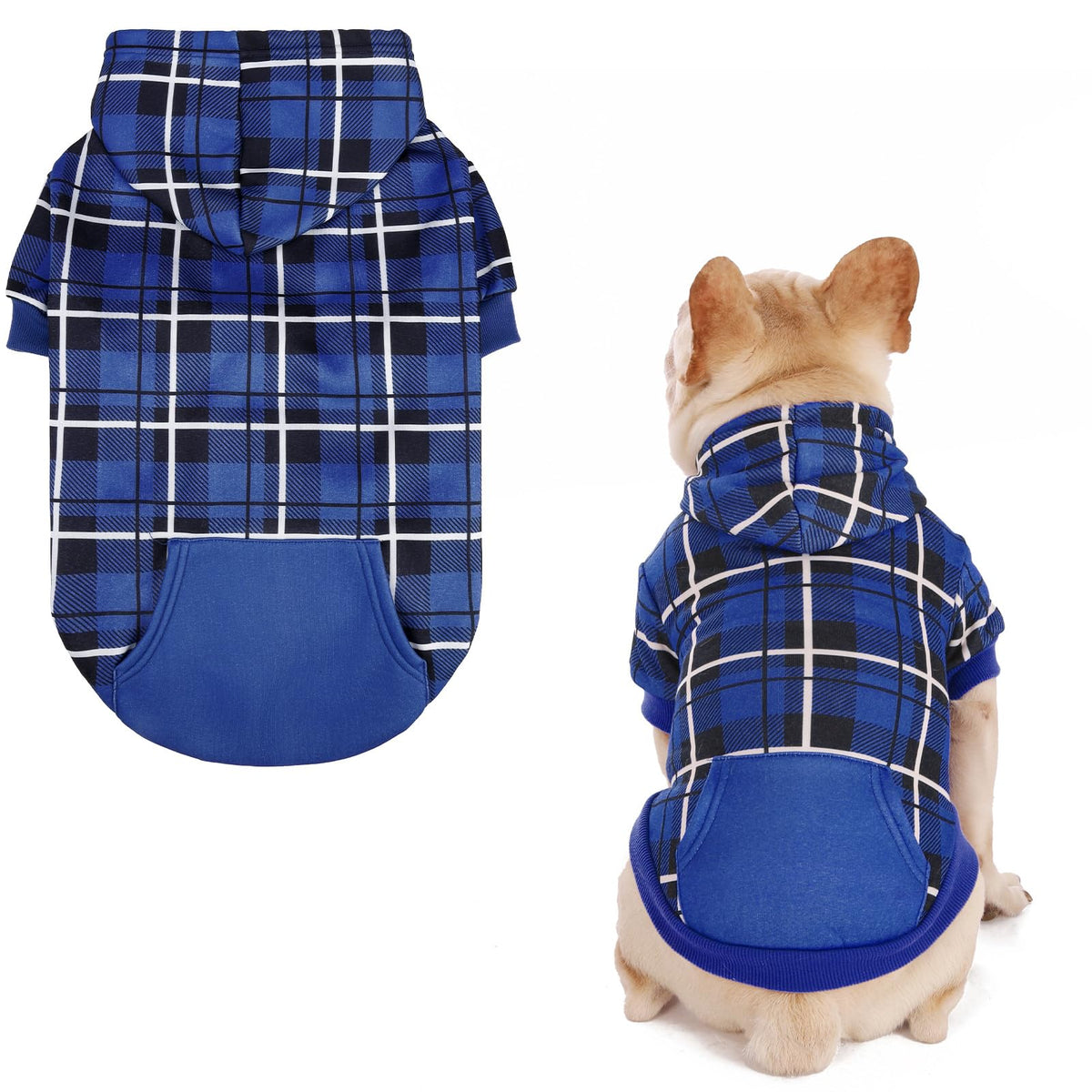 Plaid Dog Hoodie (Navy Blue / Medium)