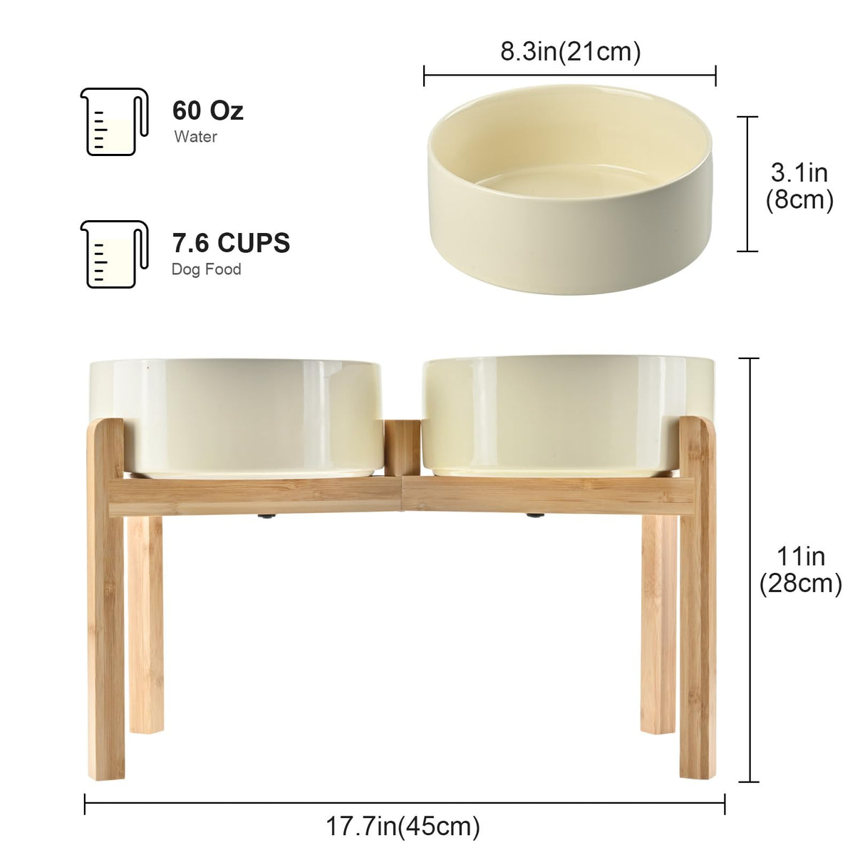 Elevated Dog Bowls Ceramic (8.3 in - 7.6 cups / Beige)