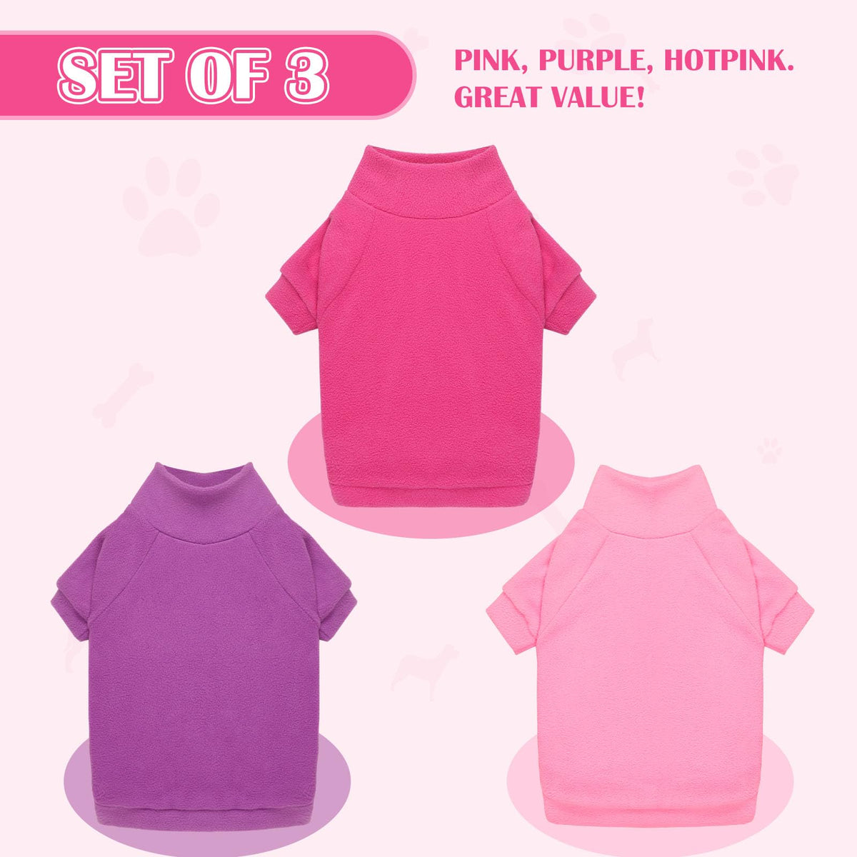 3 Pack Dog Sweater Fleece Pet Clothes Turtleneck Soft Warm Sweatshirt Dog Sweaters for Small Dogs Puppy Sweater Boy Girl Pet (X-Small / Pink Hotpink Purple)