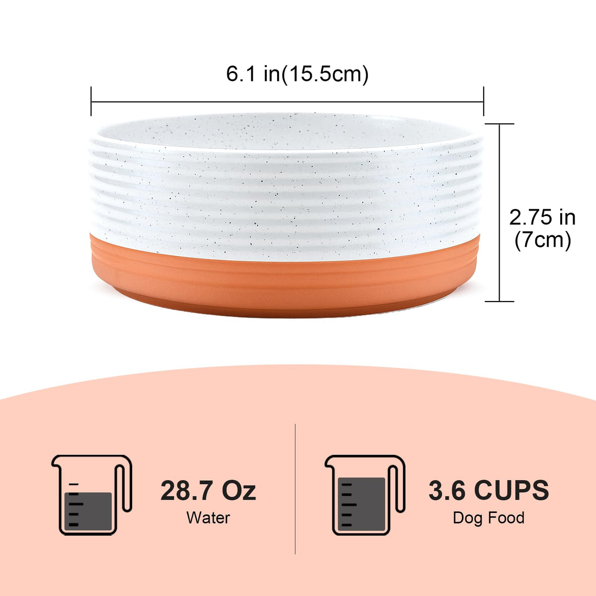 Ceramic Dog and Cat Bowls 2 Pack (6.1 in - 3.6 cups / Pattern White - Only Bowls*2)