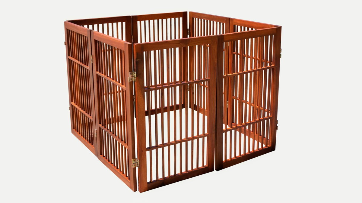 Pet Dog Gate Freestanding (8 Panel 30" Tall / Brown Pet Gate)