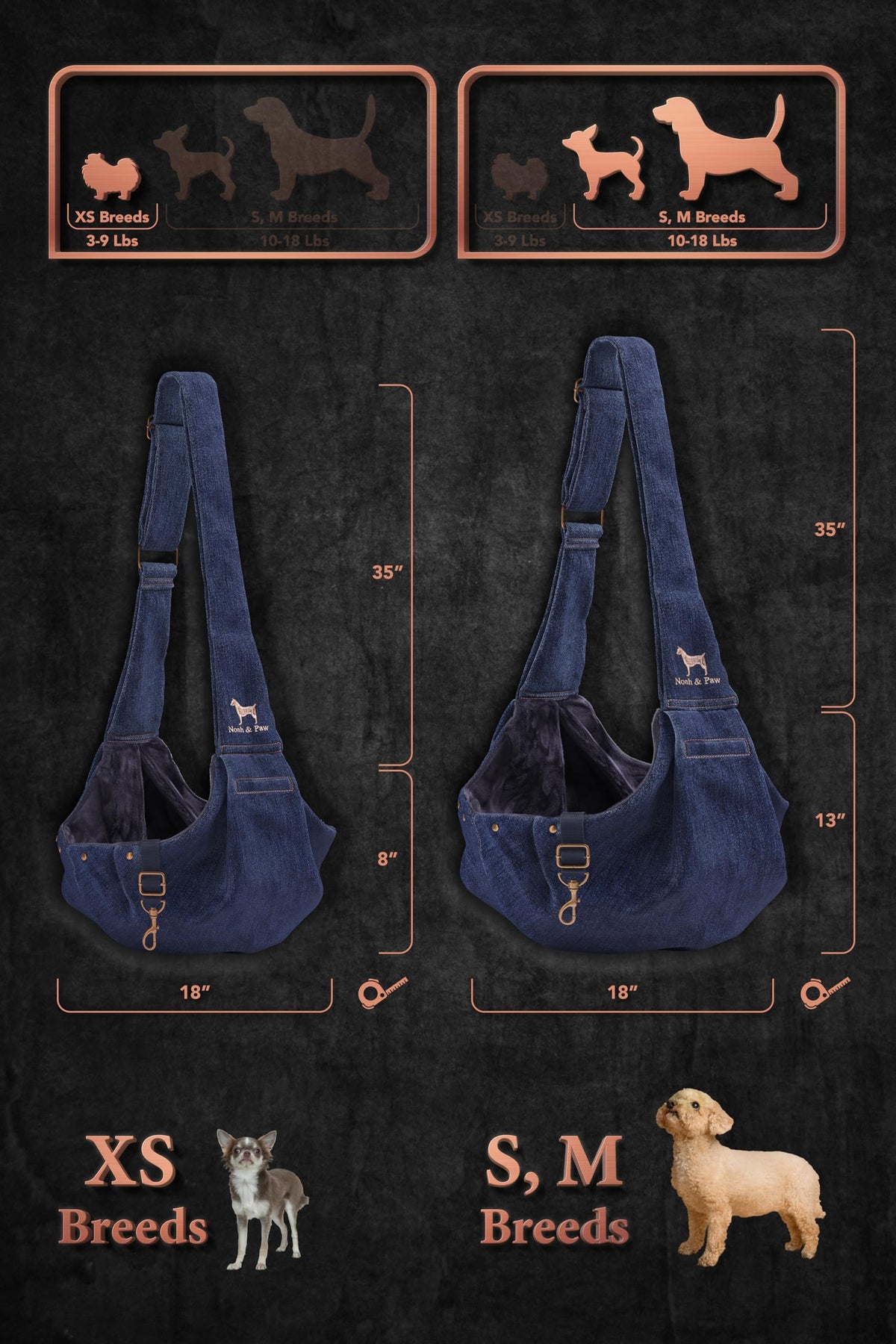 Dog Sling Carrier for Small Dogs 3 (Dark Blue (Denim) / 15.0"L x 6.0"W x 5.5"H)