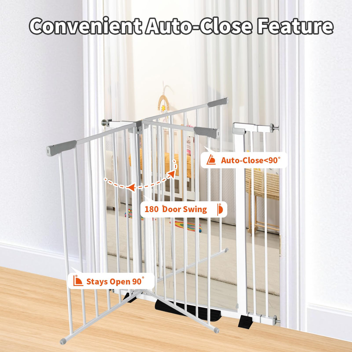 41 Inch Tall Baby Gate Auto Close Dog Gate (White / 29.92"-35.43"Wide)