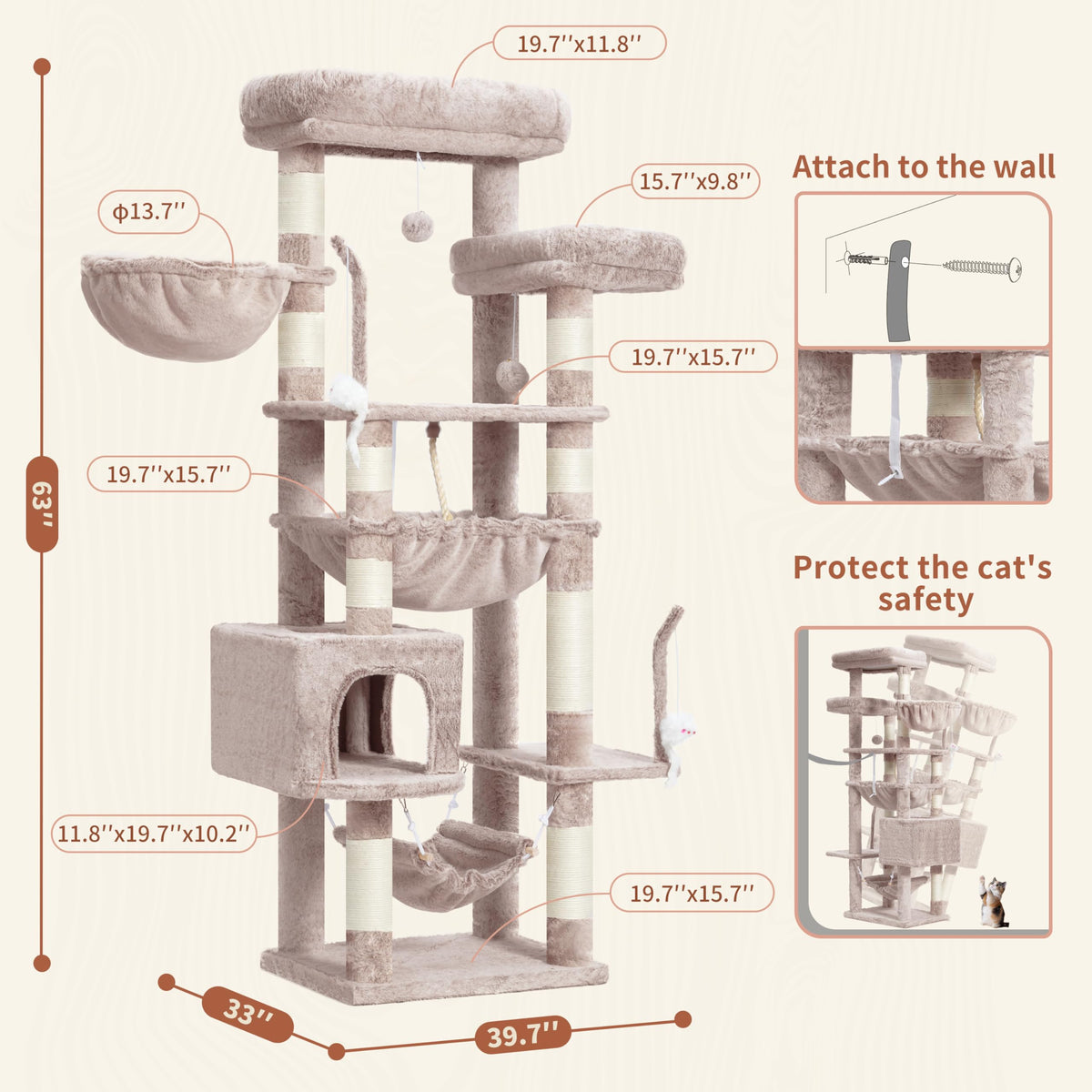 Cat Tree 63'' Cat Tower for Large Cats (63 inch / Muchroom)