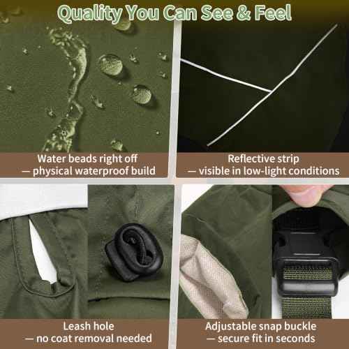 Dog Raincoat Full Body Coverage Waterproof Windproof Hooded Jacket (Green / XX-Large)