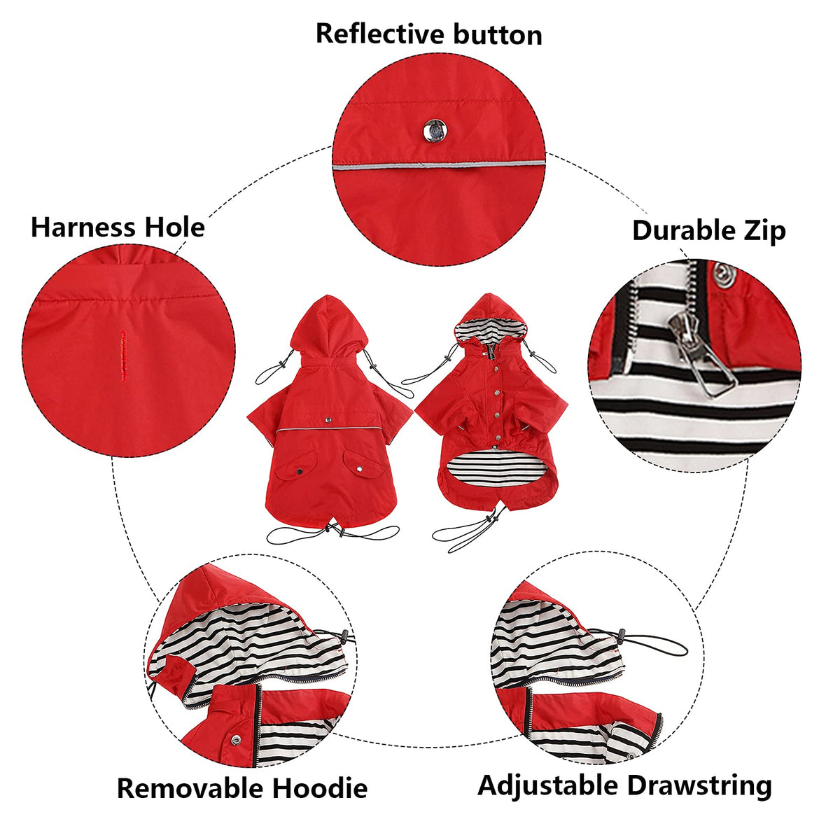 Dog Zip Up Raincoat with Reflective (Medium / Red)