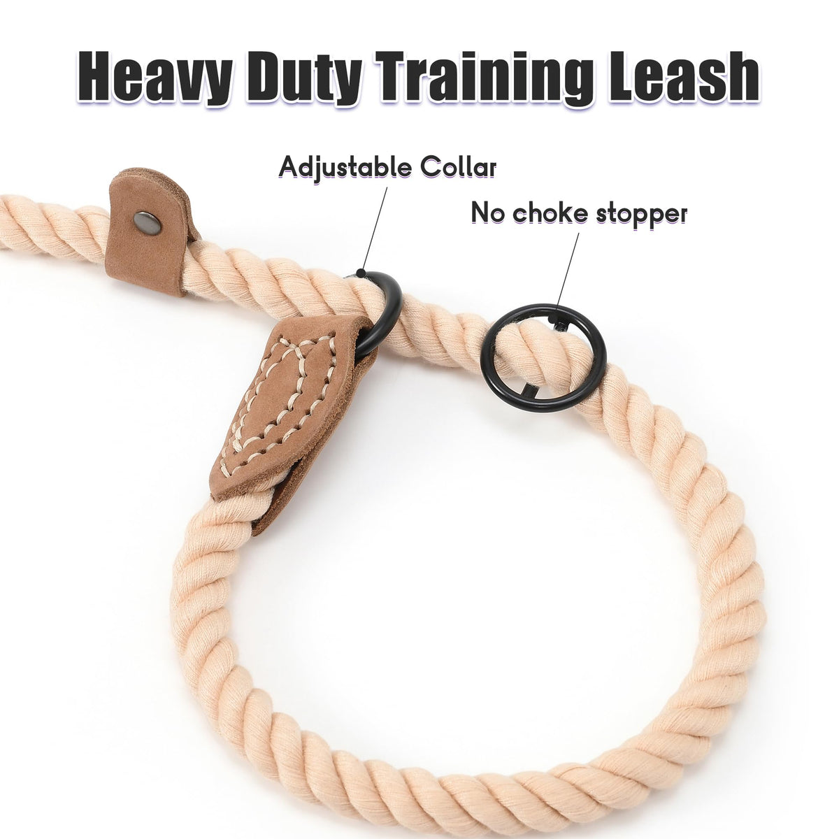 Heavy Duty Slip Lead No Pull Leash w Leather (Light Brown / 5 Feet)