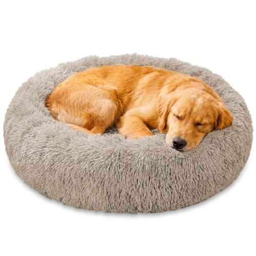 Washable Dog Beds Large Sized Dog (Cream Brown / 36.0"L x 36.0"W x 8.0"Th(Removable))