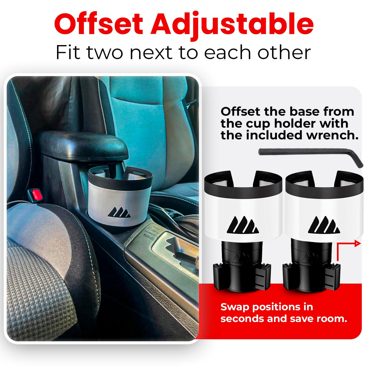 Ultimate Car Cup Holder Expander with Adjustable Base (White / 1pack)