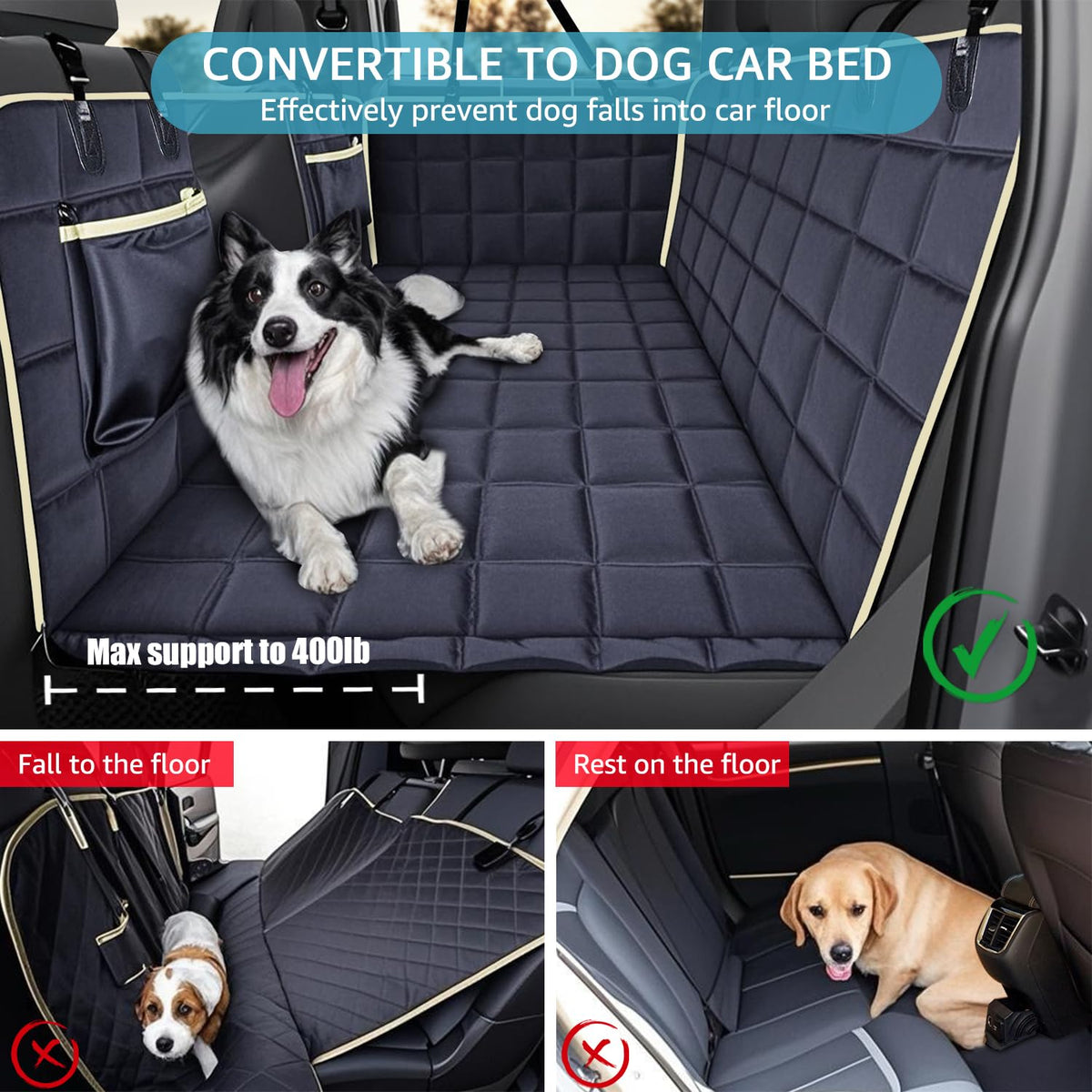Dog Car Seat Covers for Back Seat (Black Hard Bottom / Truck)