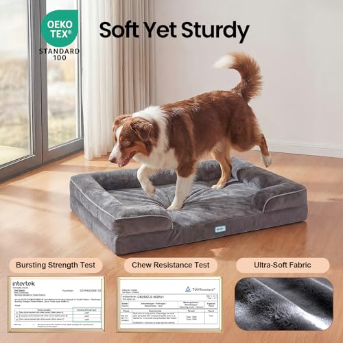 Orthopedic Medium Large Dog Bed Sofa (35" x 22" x 6.5"(Crate Fit) / 01-Gray)