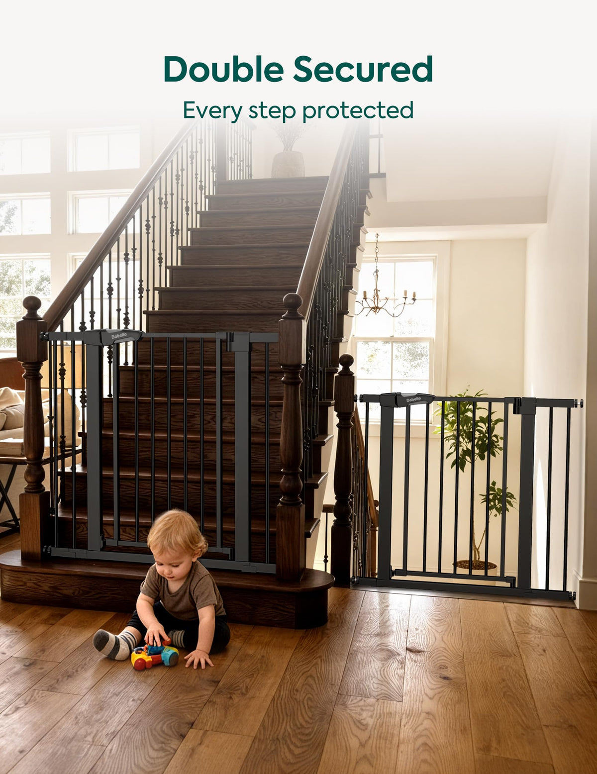 26 40" Pressure Mounted Baby Gate for Stairs (Black / 30"Tall 26"-40" Wide(2 Pack))