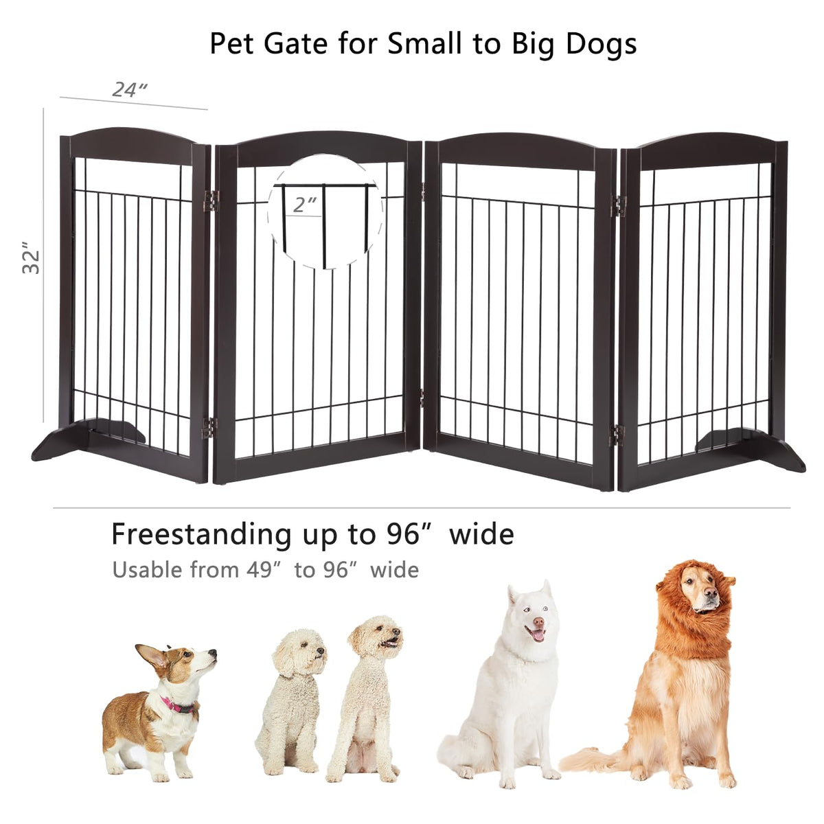 Extra Wide Foldable Dog gate for Doorway (Espresso / 【4 Panels】96"W x 32"H)