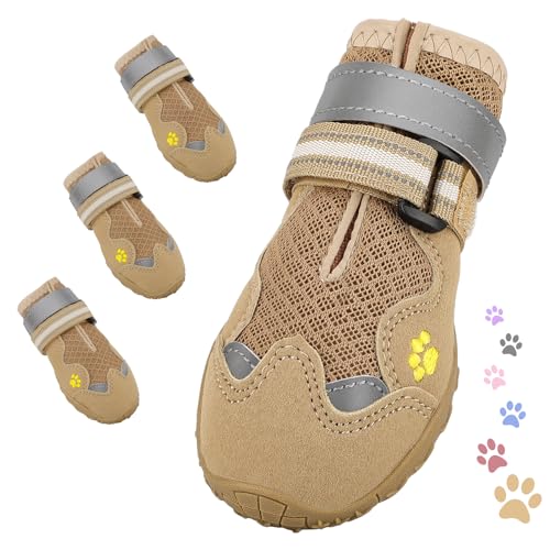 Dog Shoes for Large Medium Small Dog (Khaki / Size 4: 2.17''x2.68''(W*L))