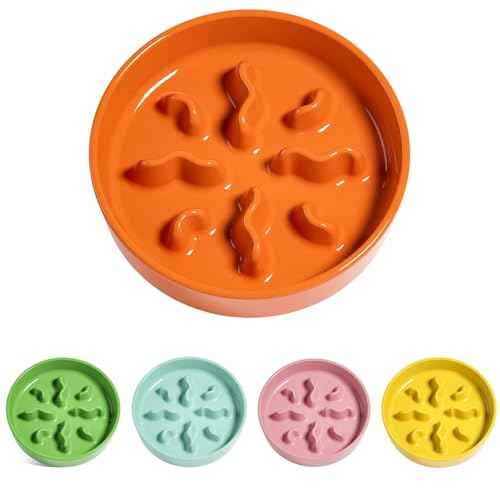 Ceramic Slow Feeder Dog Bowls Small Breed (Orange / S-0.5 Cups)