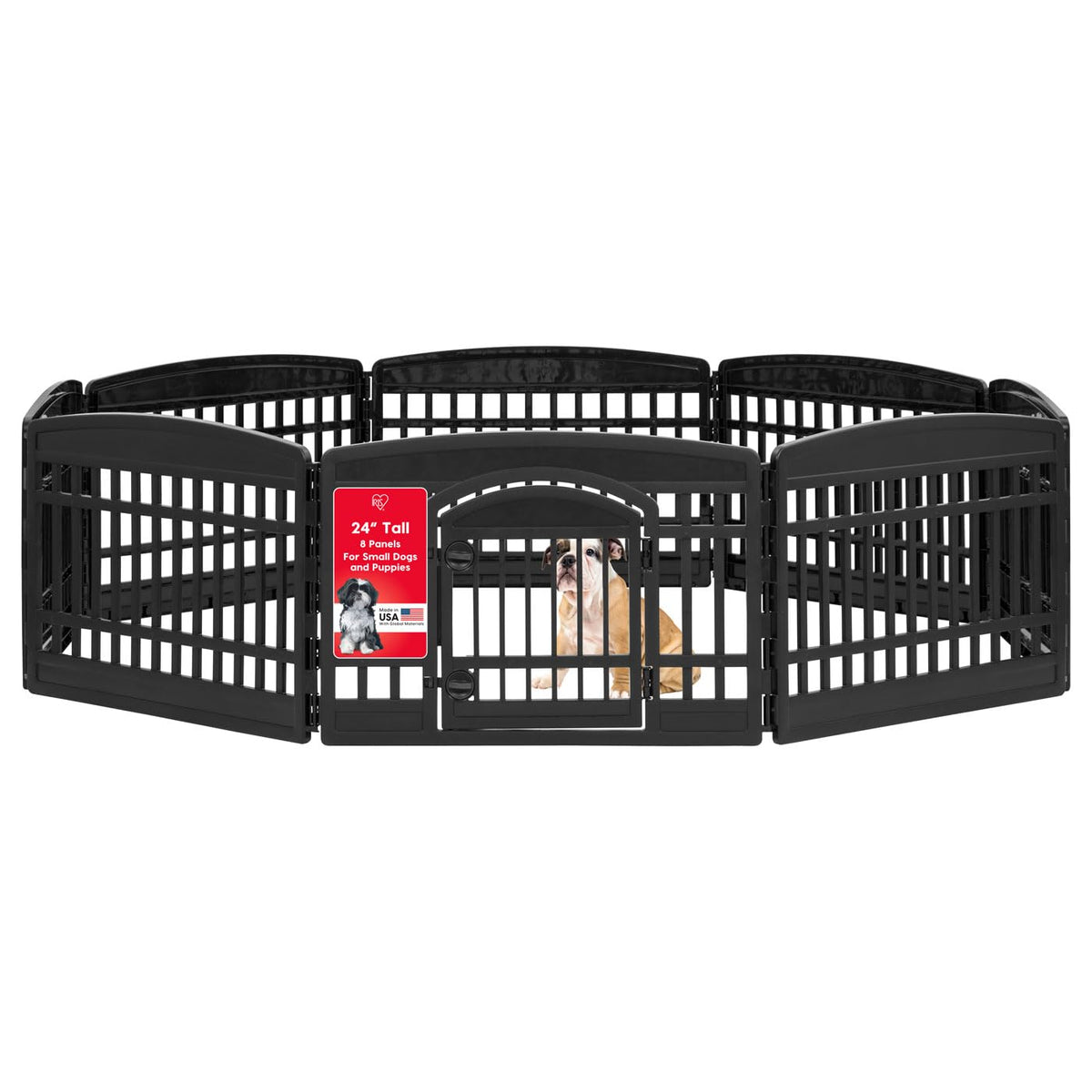8 Panel Dog Playpen with Door (8 Panel - 24" H / Black)