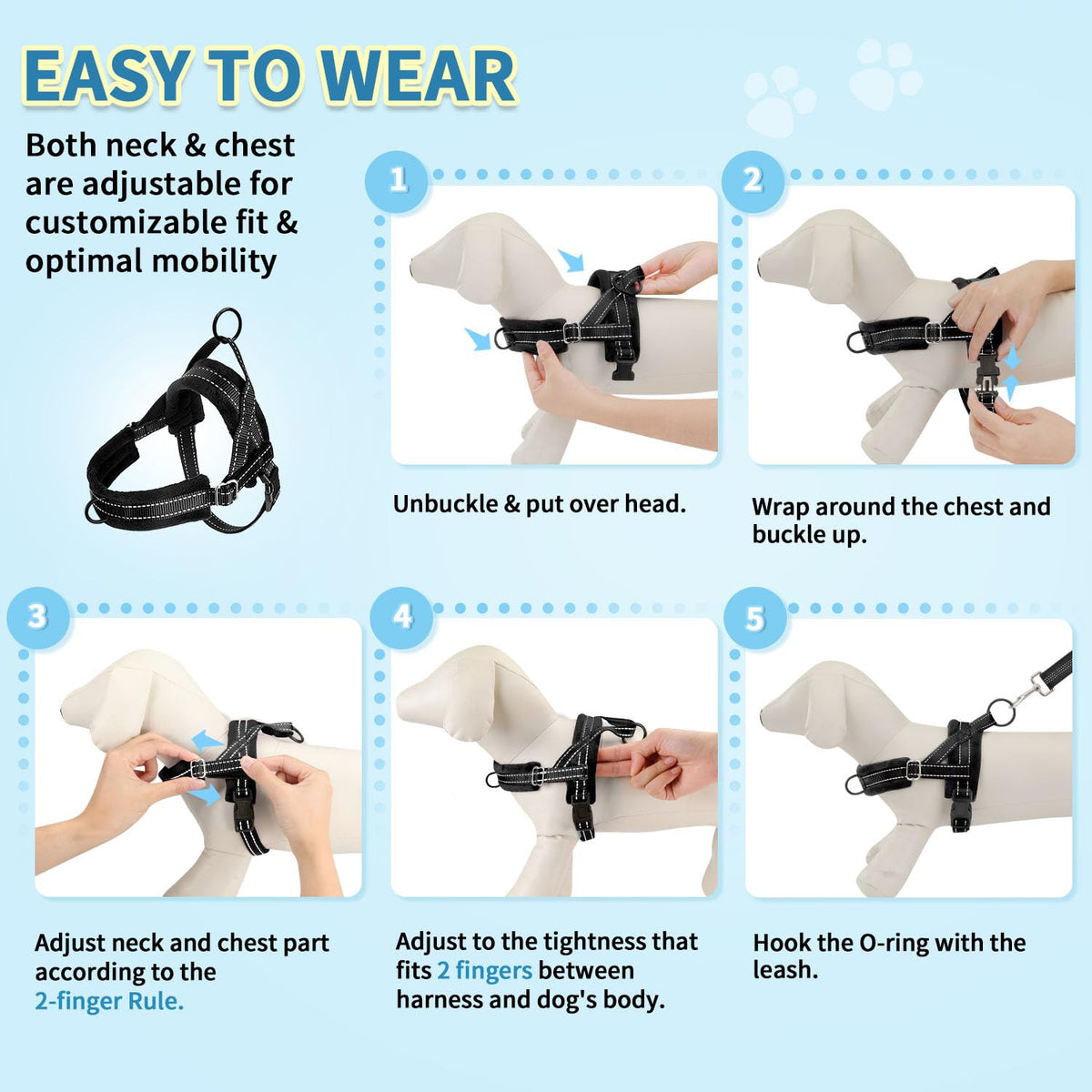 No Pull Small Dog Harness and Leash Set with Front Clip (Medium / Black)