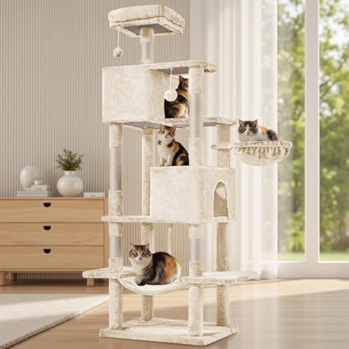 Large 66 Inch Cat Tree Tower with Sisal Scratching Post (Beige / 66 Inches)
