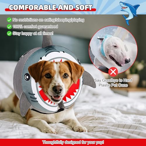Inflatable Dog Cone Collar Alternative After Surgery (Grey Shark / L (Neck:16-18in))