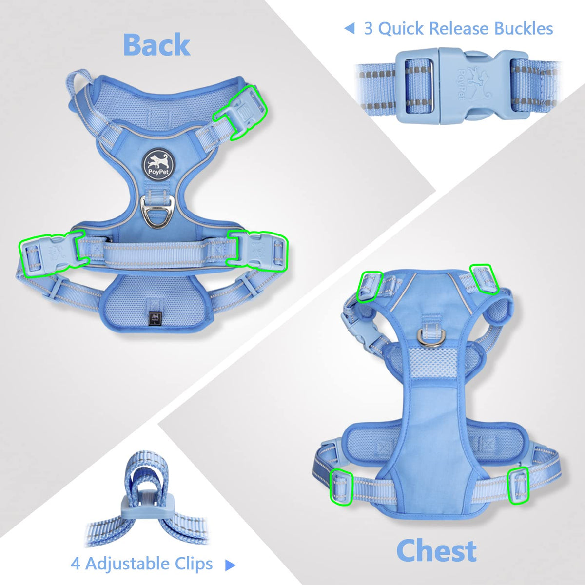 No Pull Dog Harness (Medium / Light Blue(Matching Trim))