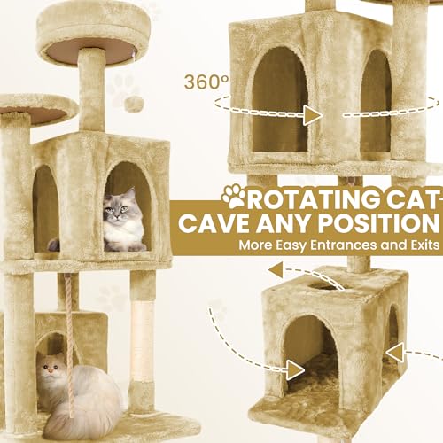 58.5inch Large Cat Tree Tower Condo for Indoor Cats (58.5in / Light Yellow)