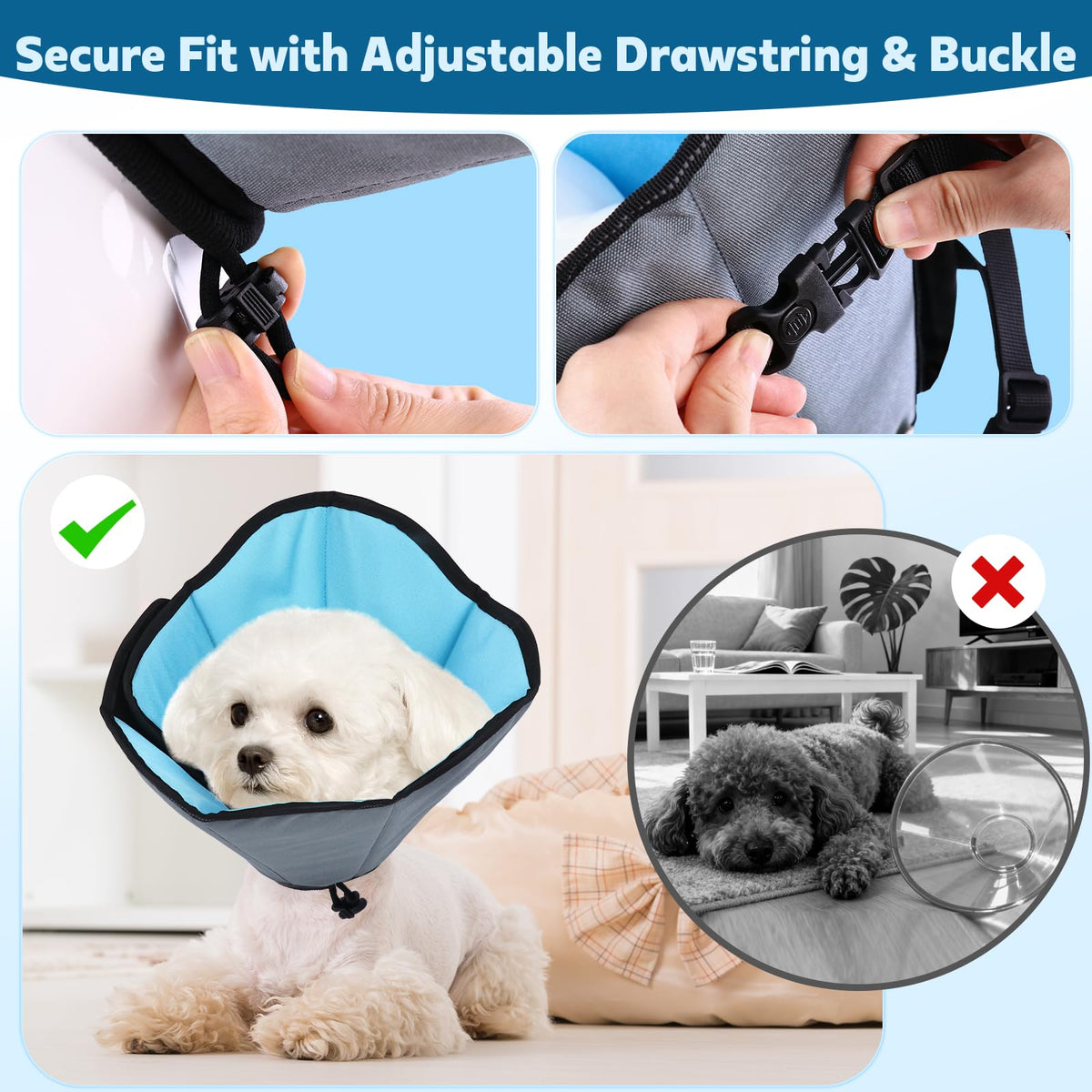 Soft Dog Cone Collar After Surgery (Blue / S(Neck:9.1"-10.7"/Depth:7.8"))