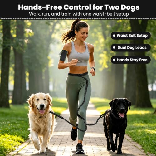 Hands Free Double Dog Leash (Pure Black)