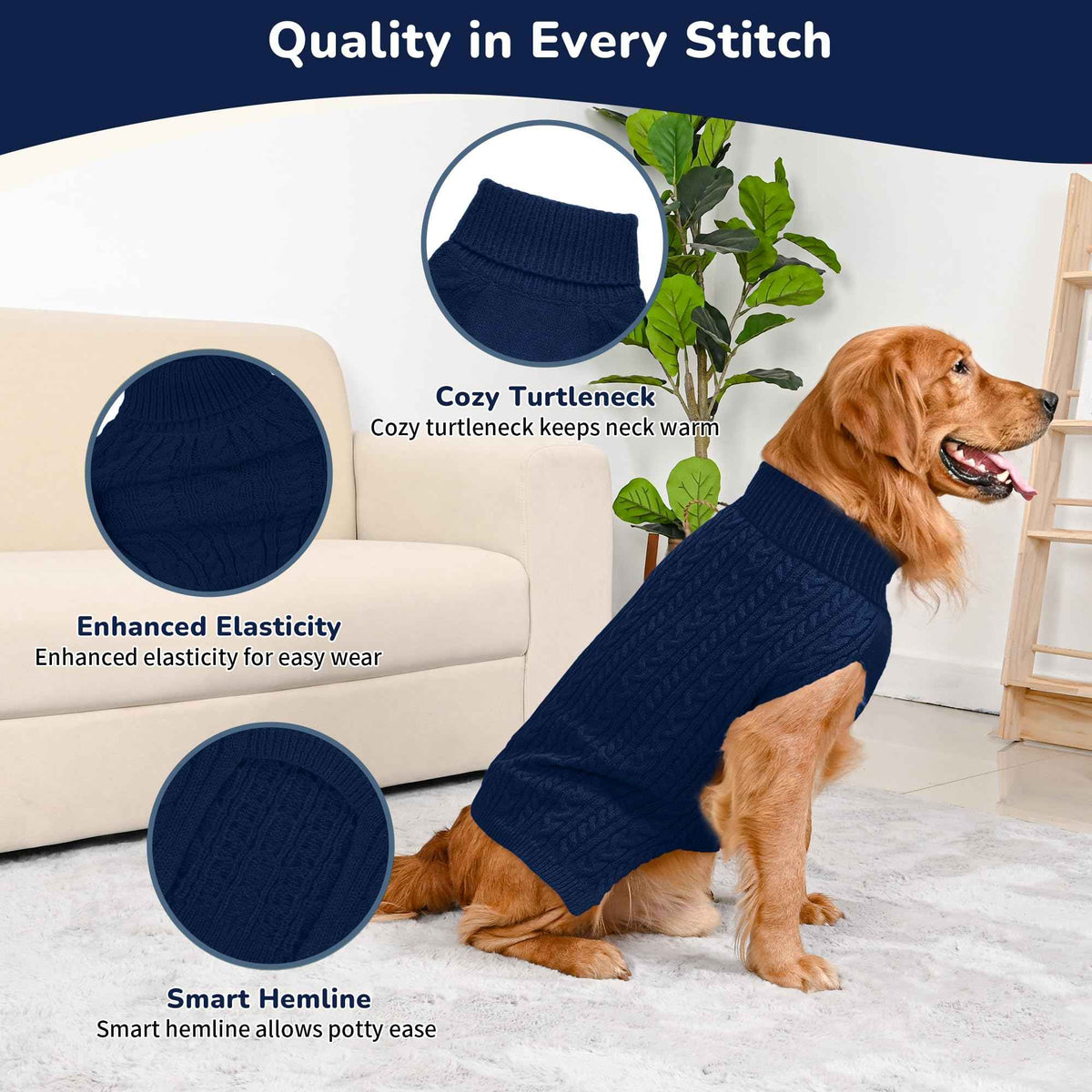 Dog Sweater 2 Pack for Large Dogs (Navy & Blue / XXXX-Large)