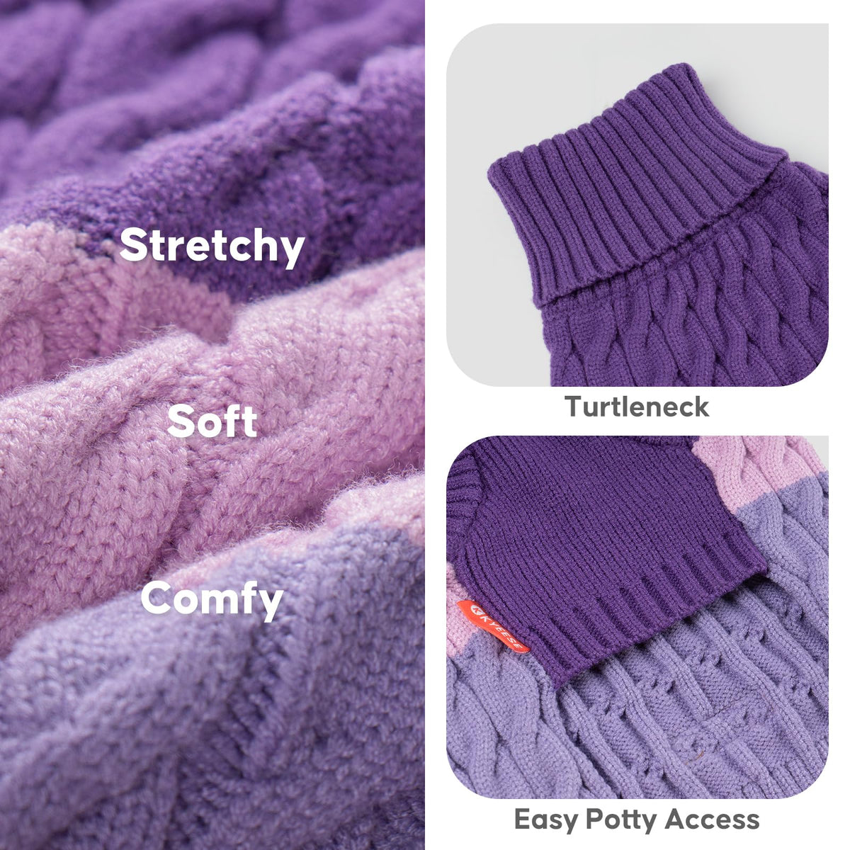 Turtleneck Dog Sweater for Small Dogs Color Block Thermal Knit (Small / Purple)
