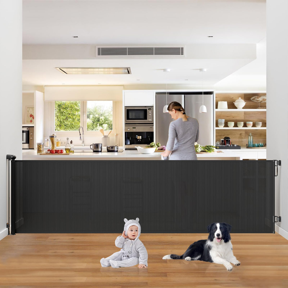 Retractable Baby & Dog Gate (A-black / 34" Tall x 110" Wide)