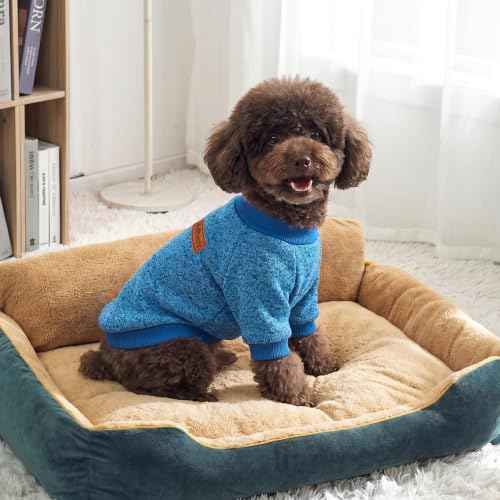 3 Pack Dog Sweaters for Small Dogs Girl Boy Winter Fleece Clothes Warm Soft Dog Sweatshirt Outfit for Dogs Cats Pet Apparel (Green+Brown+Blue / M (Back: 13.7", Chest: 17.7", 10-14 lbs))
