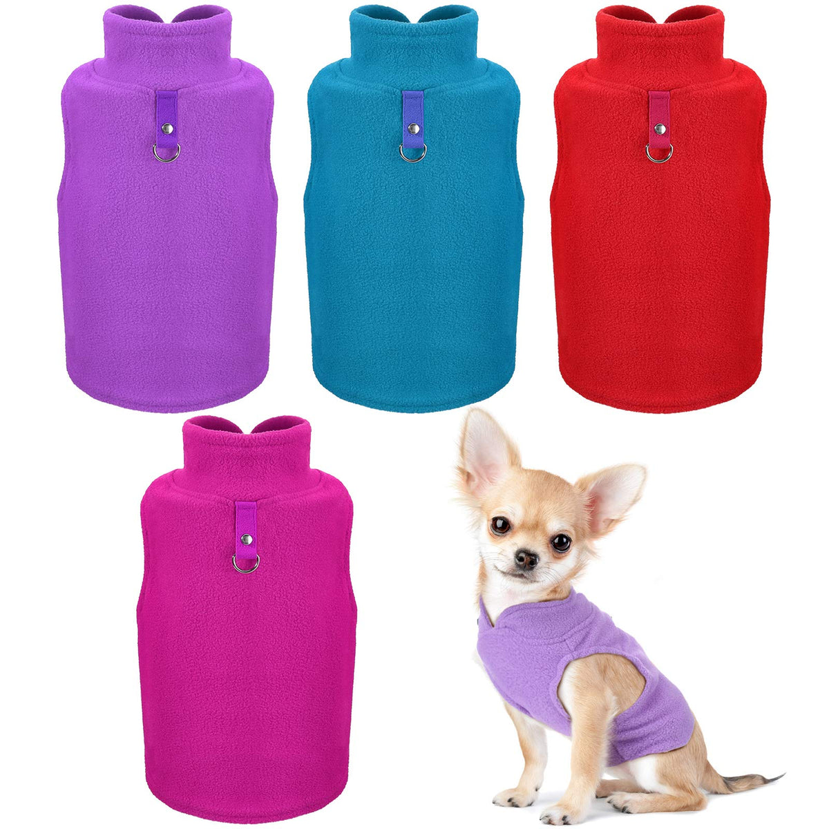 4 Pcs Stretch Fleece Dog Sweater (Purple, Blue, Rose, Red / M)