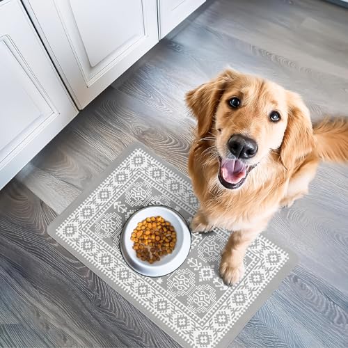 Large Dog Mat for Food and Water (16.5"L x 26"W / Aztec Sun)