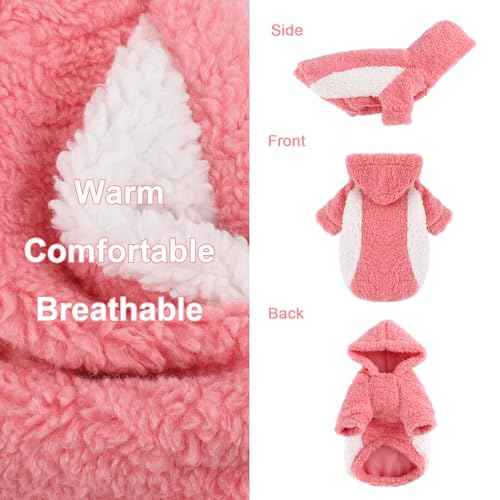 Dog Hoodie Pet Clothes Sweater with Hat Soft and Warm Cold Weather for Small Patchwork Hood (XX-Small (Chest 10 in) / PIink)