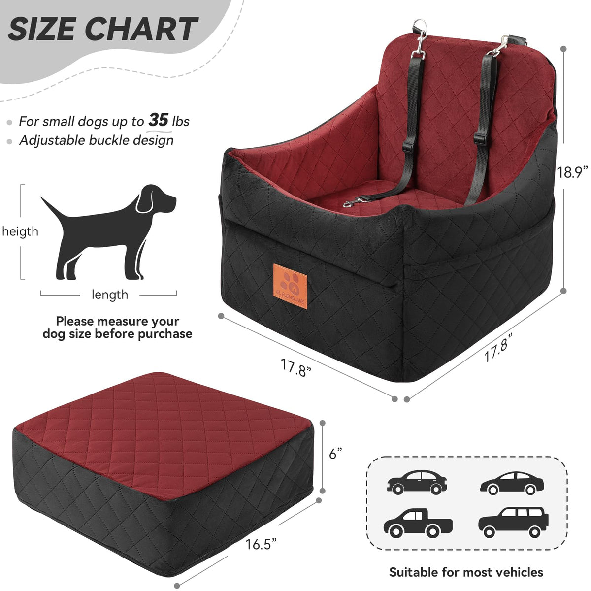 Dog Car Seat for Small (Black/Red)