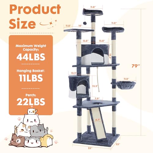Tall 79in Cat Tree Tower with Scratching Posts (Dark Grey / 79 Inch)