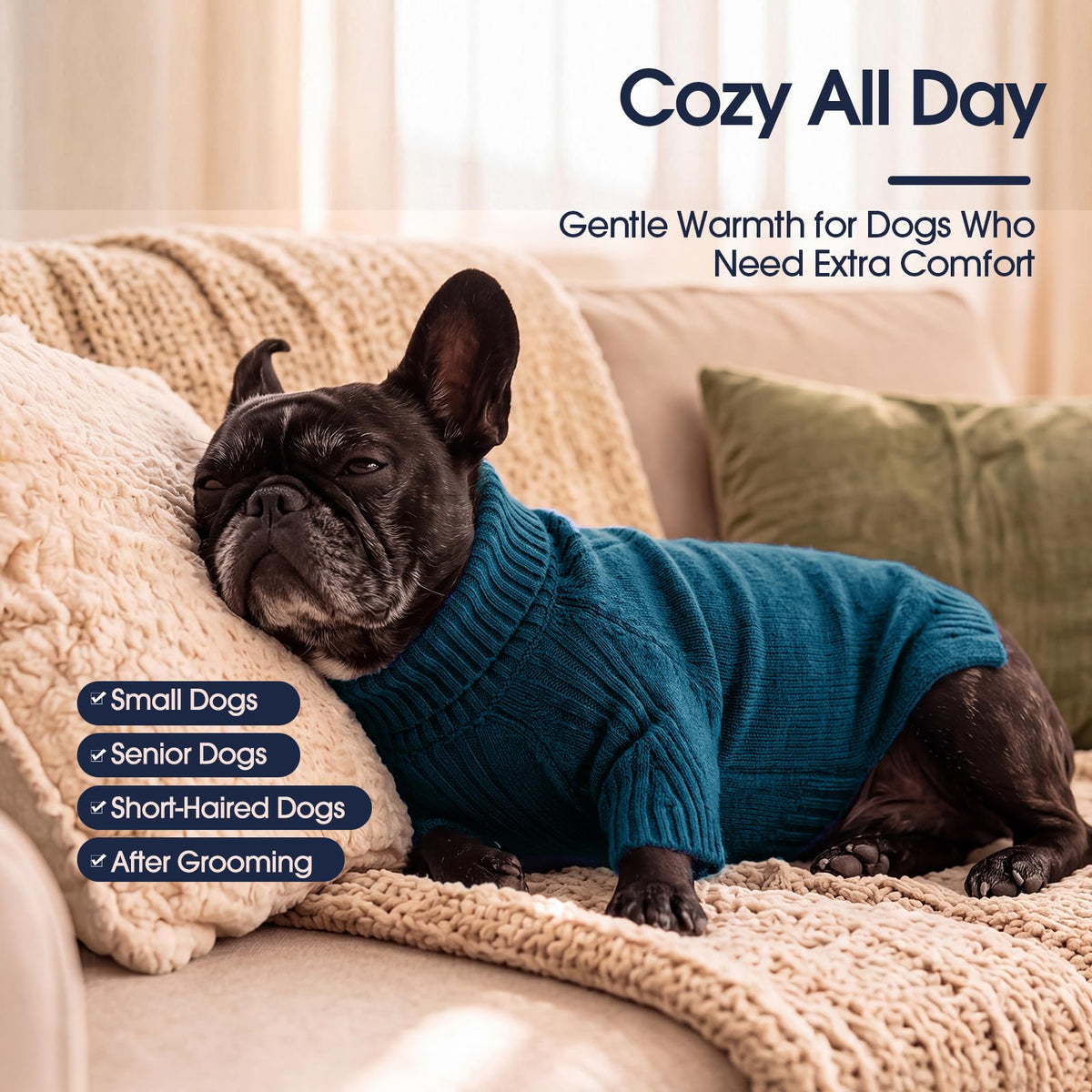 Turtleneck Dog Sweater (Peacock Blue / Medium)