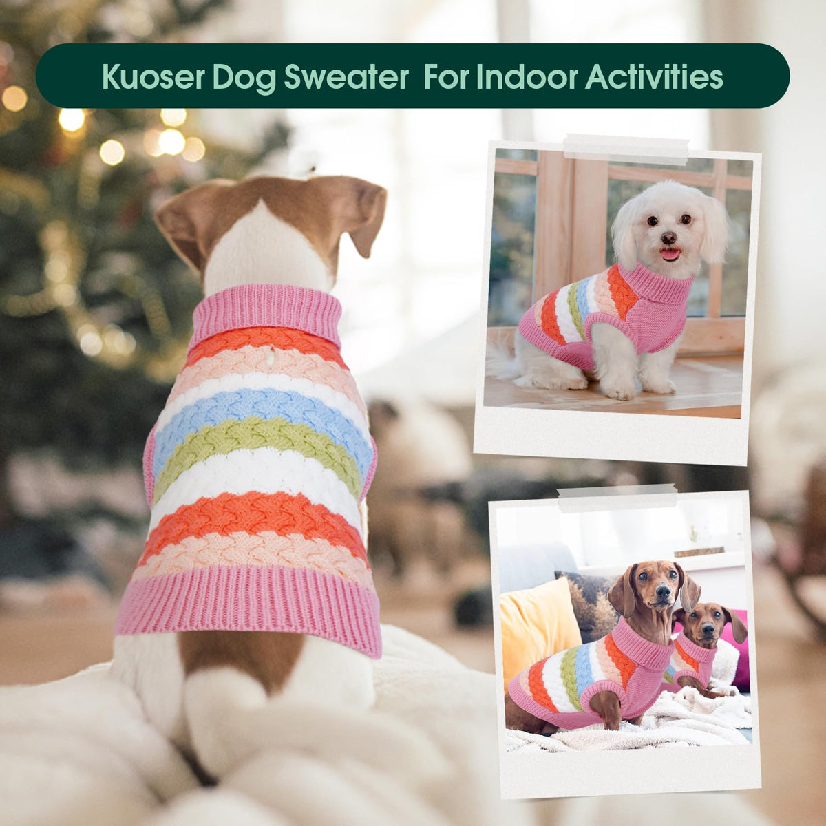 Dog Sweater Warm Sweaters for Small Dogs Pet Xmas Outfit (Small (Chest: 13.7''; Weight: 6 - 9LB) / Pink)